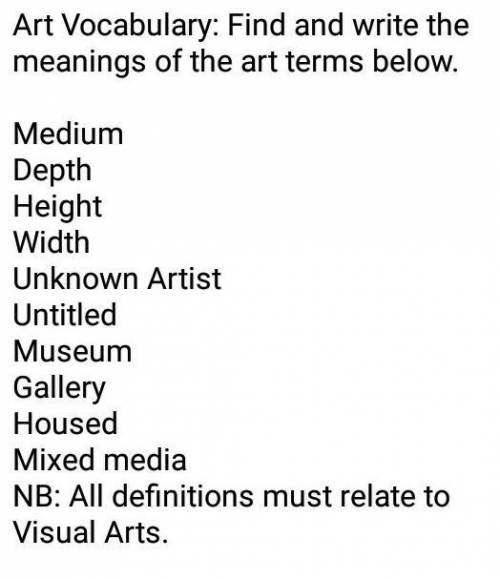 Plsssall definitions must related to visual arts complete the 10 words