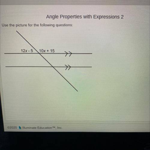 Using angle properties, write an equation that could be used to solve for the unknown angles.