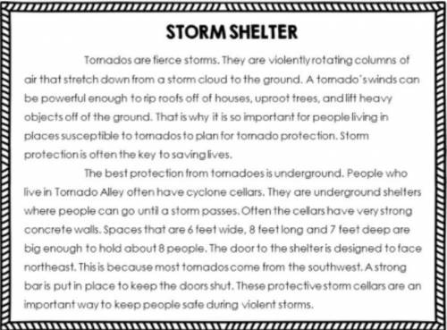 PLEASEEEEE HELP

What is the main idea of this passage?
Tornados are fierce storms.
Tornados a
