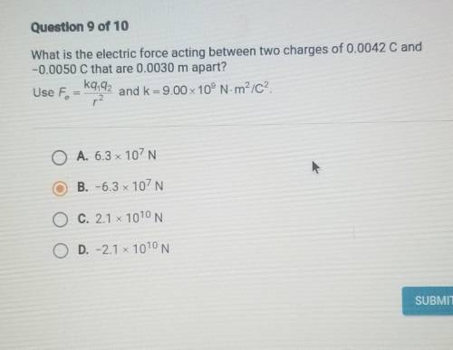 I need help pliss

What is the electric force acting between two charges of 0.0042 C and -0.0050 C