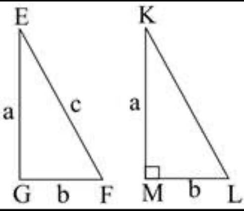 The figure below shows two triangles EFG and KLM.

which of the following can be used to prove tha