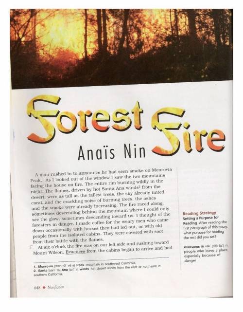 What is the purpose of the
essay for Forest Fire by Anaïs Nin