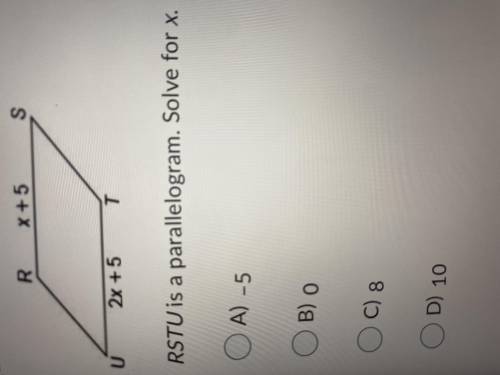 RSTU is a parallelogram. Solve for x. Please help!