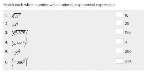 NEED HELP FAST PLEASE! 20 PTS Match each whole number with a rational, exponential expression.