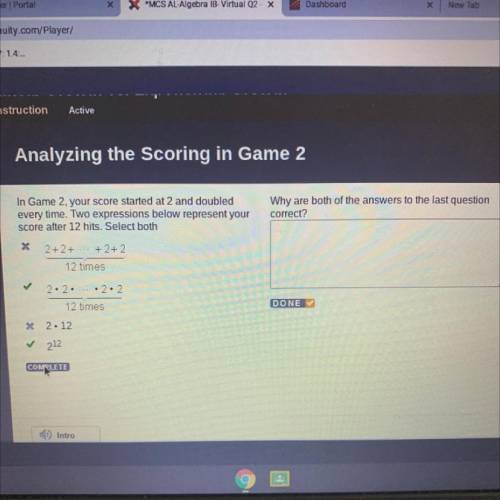 Analyzing the Scoring in Game 2

In Game 2, your score started at 2 and doubled
every time. Two ex