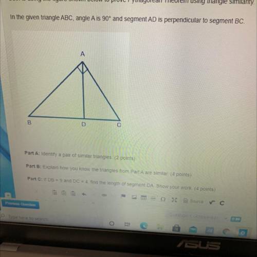 PLS HELP Seth is using the figure shown below to prove Pythagorean Theorem using triangle similarit