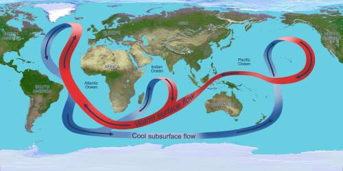 1.Looking at the heat circulation in the ocean, what might happen to it if large amounts of cold wa
