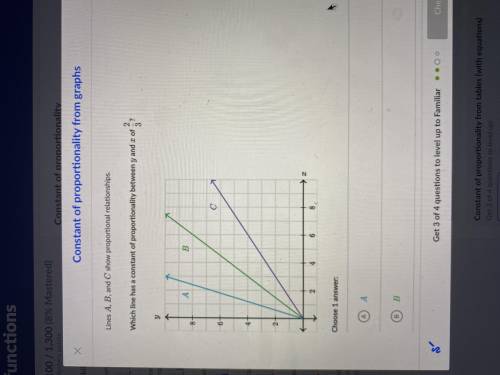 Which line has a constant proportionality between y and x of 2/3