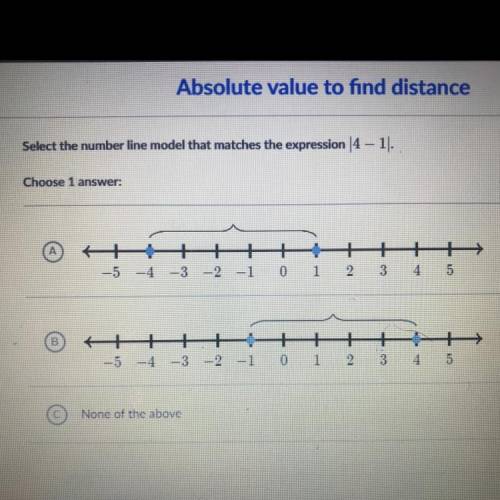 Select the number line model that matches the expression 4 - 1