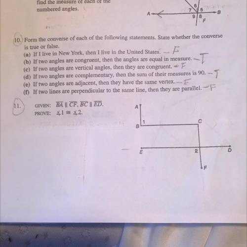 GIVEN: BA || CF, BC || ED.

PROVE: angle 1 is congruent to angle 2
#11 pleaseeee
20 points!!