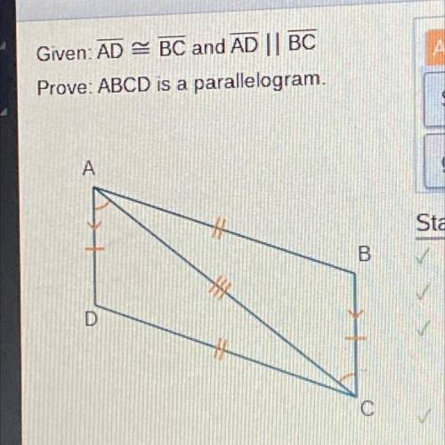 Given: AD = BC and AD || BC

Prove: ABCD is a parallelogram 
this isn’t a question. here’s the ans