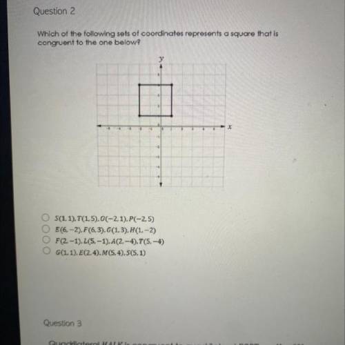 Which of the following sets of coordinates represents a square that is

congruent to the one
below