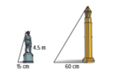 A bell tower casts a 60 cm shadow. At the same time a sculpture that is 4.5 meters tall casts a 15