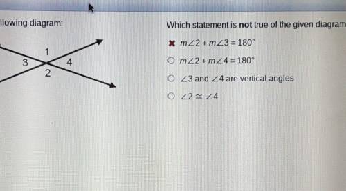 Examine the following diagram: Which statement is not true of the given diagram? x m22+ m23 = 180°