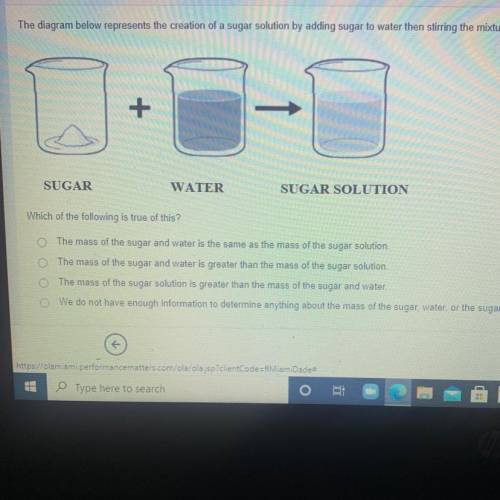 The diagram below represents the creation of a sugar solution by adding sugar to water then stirrin