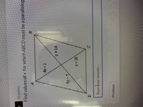 Find the value for x which ABCD must be a parallelogram. The diagram is not a scale.