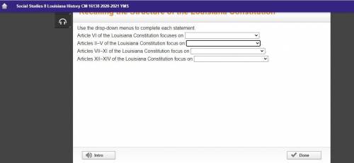 Use the drop-down menus to complete each statement.

Article VI of the Louisiana Constitution focu