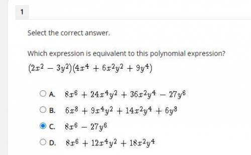 Which expression is equivalent to this polynomial expression? (2x^2-3y^2) (4x^4+6x^2y^2+9y^4)