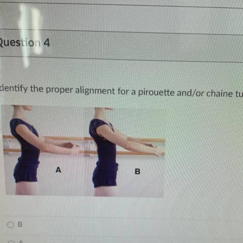 Identify the proper alignment for a pirouette and/or chaine turn.

A
B
B
OA
Help they look the sam