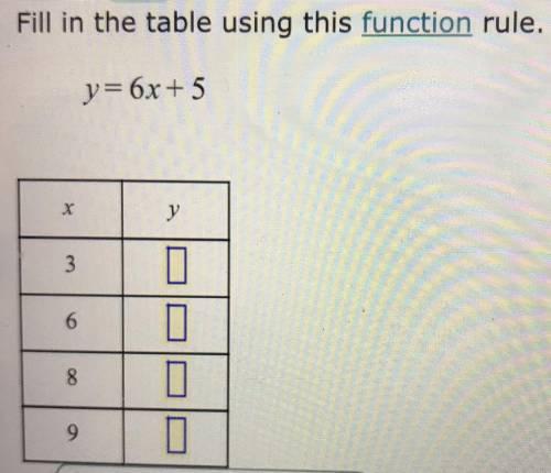 Fill in the table using this function rule.
y = 6x + 5