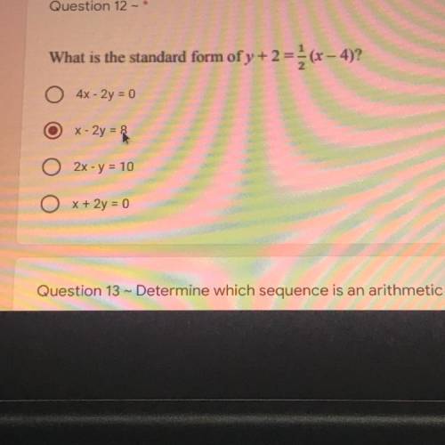 What is the standard form of y+2 = 1/2+(x – 4)?
Plz help me