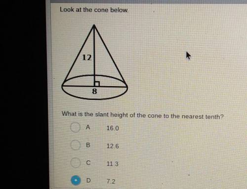 Look at the cone below. What is the slant height of the cone to the nearest tenth?
