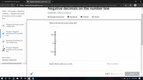 Where is the blue dot on the number line?