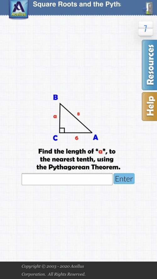 Find the length of “ A “ to the nearest tenth, using the Pythagorean theorem.