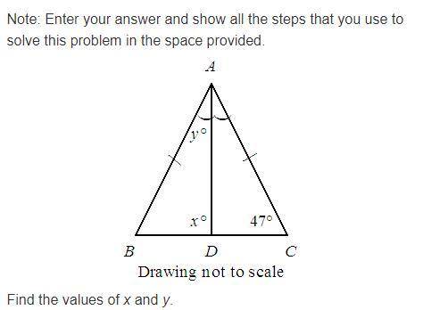 I need help figuring this out plz

Have to figure out values of x and y. pls show steps if u can