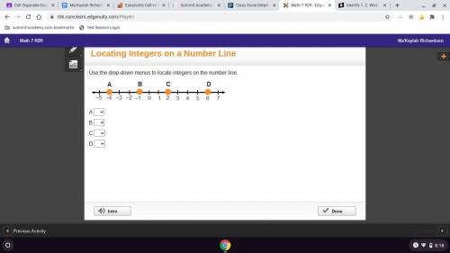 Use the drop-down menus to locate integers on the number line.

A number line going from negative