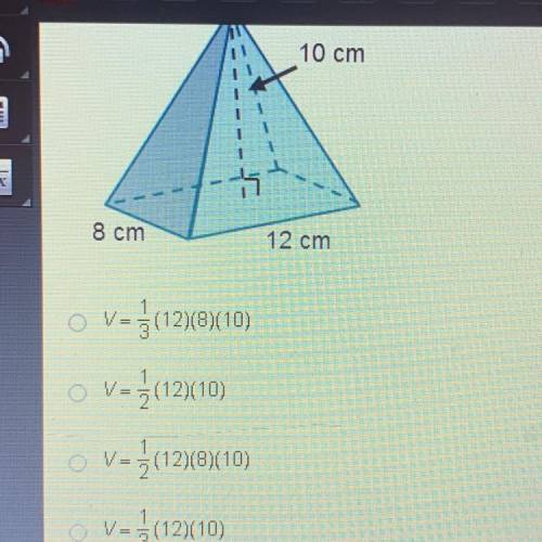 Which shows how to determine the volume of the pyramid?