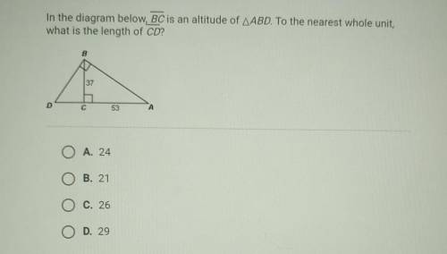 In the diagram below, BC is an altitude of AABD. To the nearest whole unit, what is the length of C