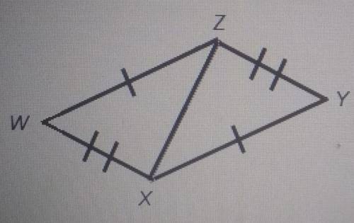 Which statement describes the congruent triangles?

∆WXZ=∆YZX ∆WXZ=∆YXZ ∆WXZ=∆XYZ ∆WXZ=∆ZYX