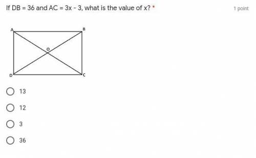 If DB = 36 and AC = 3x - 3, what is the value of x?