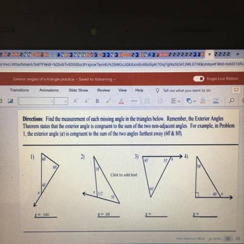 Exterior angles of a triangle. Please help. Due today