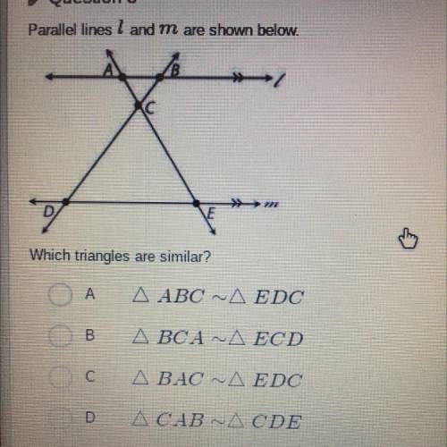 Which triangles are similar 
Please help
