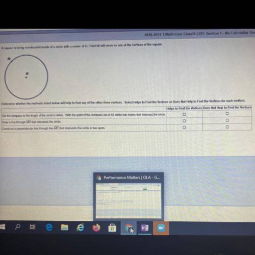 PLEASE HELP !!!

A square is being constructed inside of a circle with a center of O. Point M will