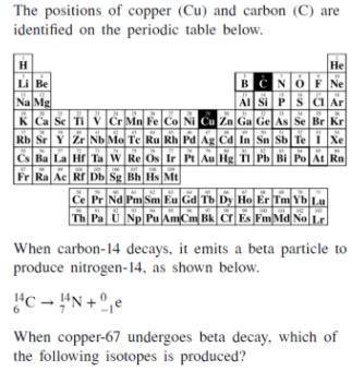 When copper-67 undergoes beta decay, which of the following isotopes is produced?