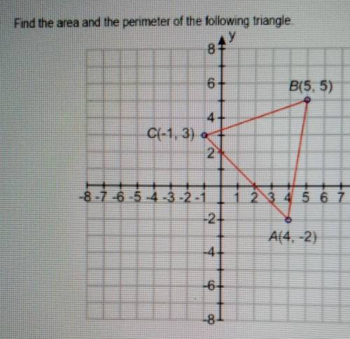 Find the area + perimeter of the following triangle