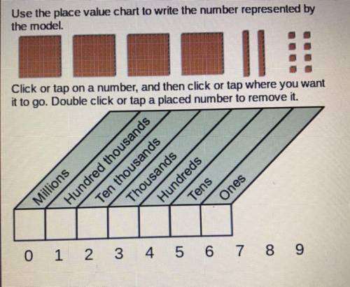 Use the place value chart to write the number represented by

the model.
Click or tap on a number,