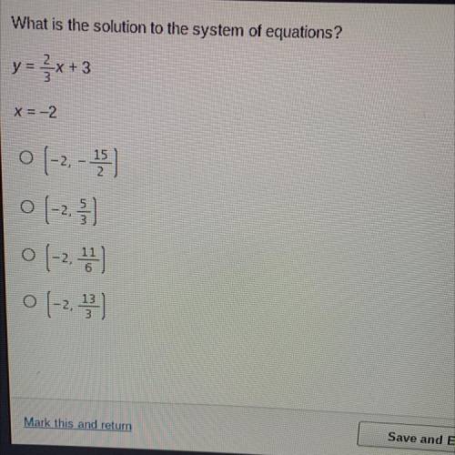 What is the solution to the system of equations?

y = x+3
x = -2
0 (-2,-5)
0 (-2,451
)
01-2, 23)