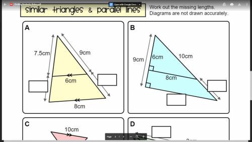 Find the missing lengths of the similar triangles with parallel lines?