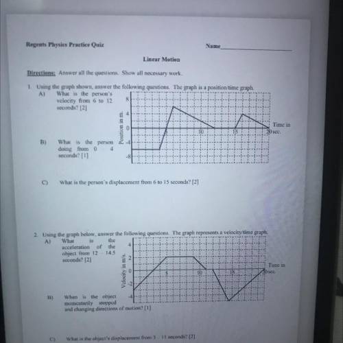 Using the graph shown answer the questions below the graph is a position time graph.

1. What is t
