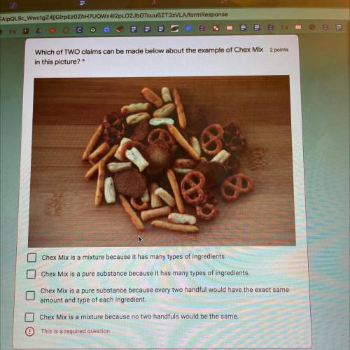 Which of TWO claims can be made below about the example of Chex mix in this pictures?