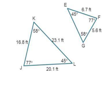 Given these similar triangles, what is the common ratio of triangle LJK to triangle EFG?

1.5
2
3