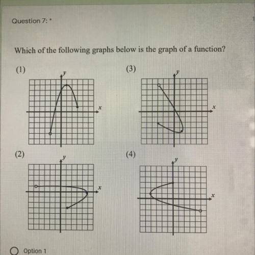 Which of the following graphs below is the graph of a function?
(1)
(3)
(2)
(4)