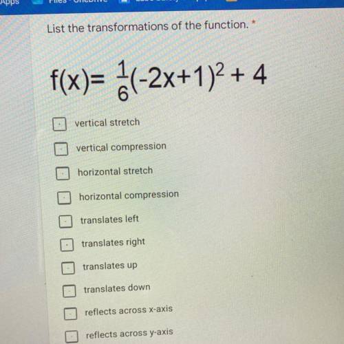 List the transformations of the function.
f(x)= 2(-2x+1)2 + 4