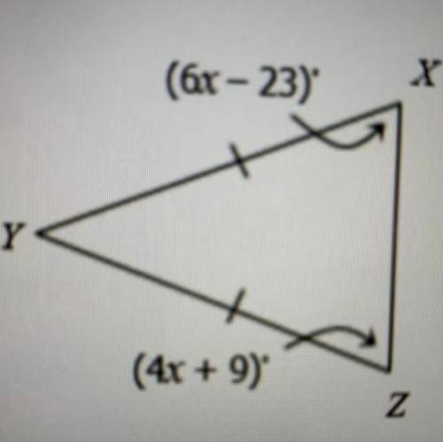 Please help
Find the measure of the vertex angle.