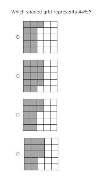 Which shaded grid represents 44%