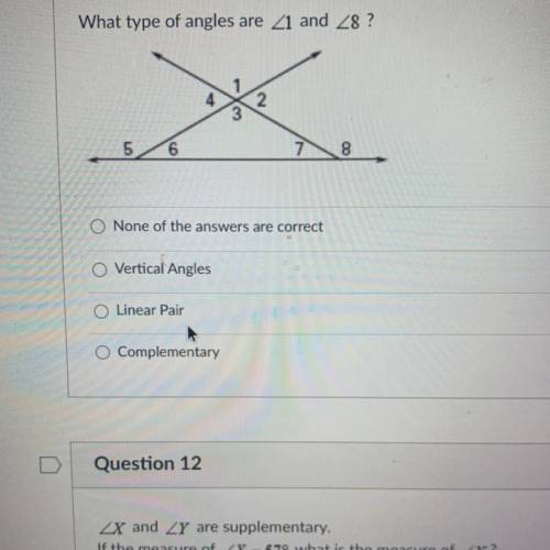 What type of angles are 1 and 8 ?